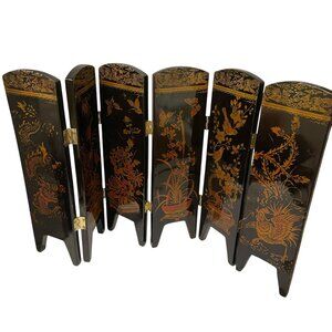 Vintage Asian-Inspired Miniature Folding Screen Room‎ Divider 10" x 17 1/2" With